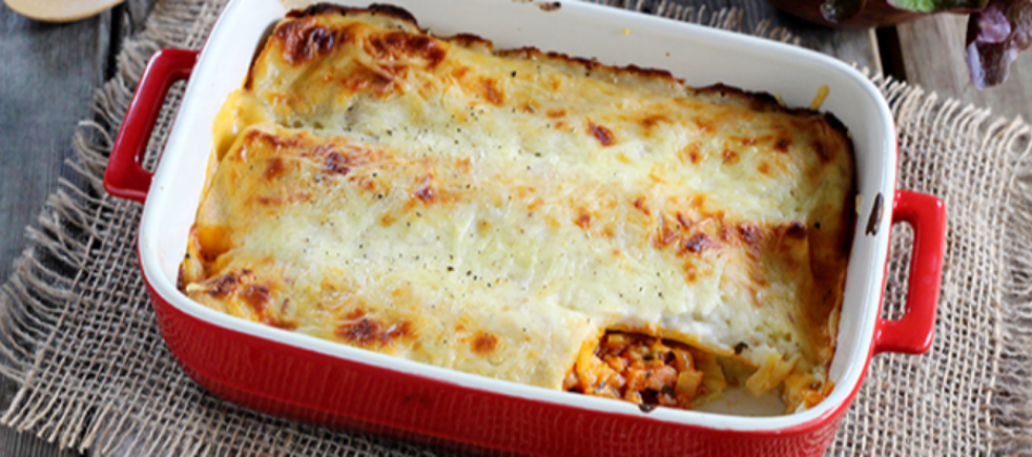 Enchiladas com cubinhos de bacon defumado!