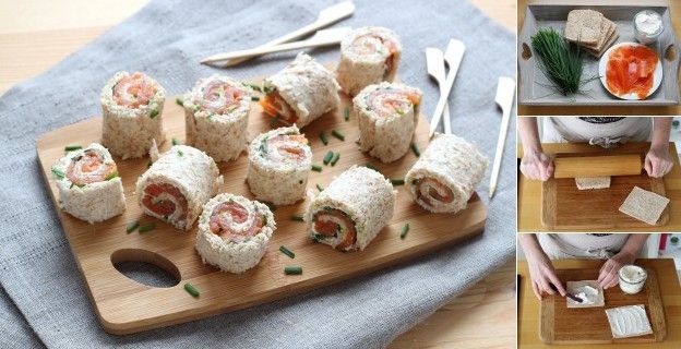 Mini rolinhos de salmão e queijo