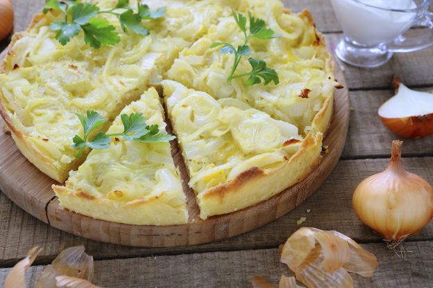 Quiche macia de cebola, cebolinha e curry