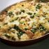 Gratinado de tagliatelles com bacon e petits-pois