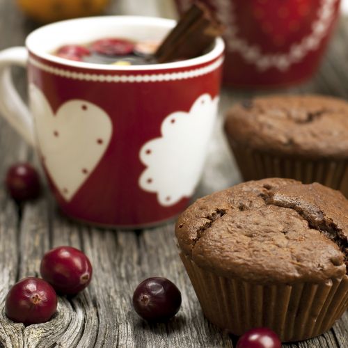 Muffins de chocolate com cranberries