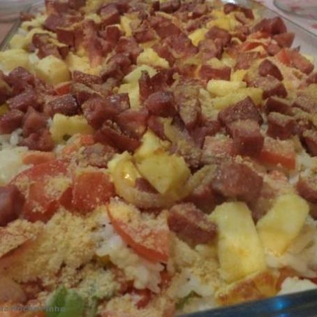 Arroz cremoso tropical com calabresa