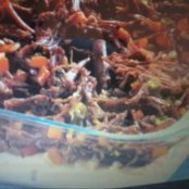 Acém refogado com legumes e purê de batata