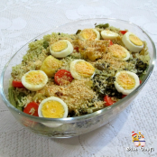 Arroz com bacalhau e legumes ao forno