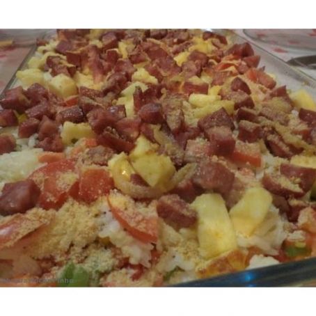 Arroz cremoso tropical com calabresa