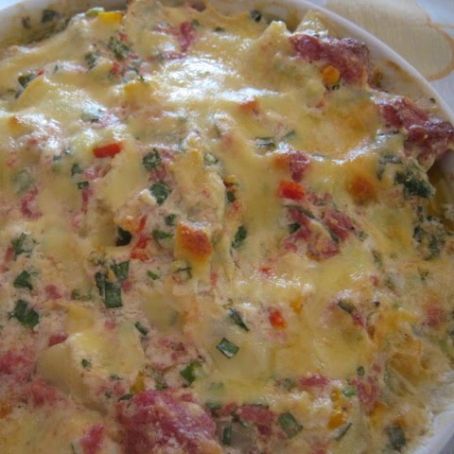 Gratinado de batata com presunto e queijo