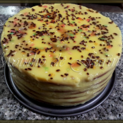 Bolo de bolacha com pudim de baunilha