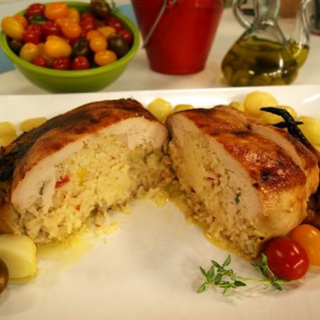 Frango Desossado Recheado com Risoto