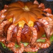 Abóbora recheada com camarão e delicias