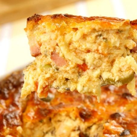 Enformado de ovos, legumes e bacon