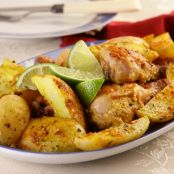 Frango assado com batatas picantes