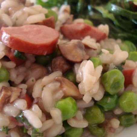 Risoto de salsicha de frango ou chester