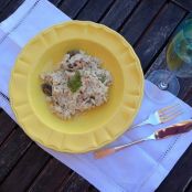 Risotto de cogumelos, salmão fumado e champanhe