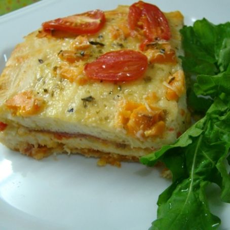 Torta aberta de presunto e queijo