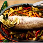 Peixe assado com legumes
