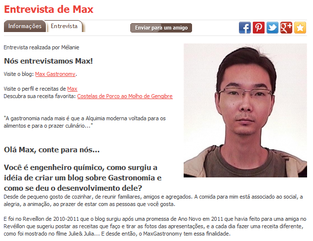 Página da entrevista dos blogueiros no Receitas sem Fronteiras